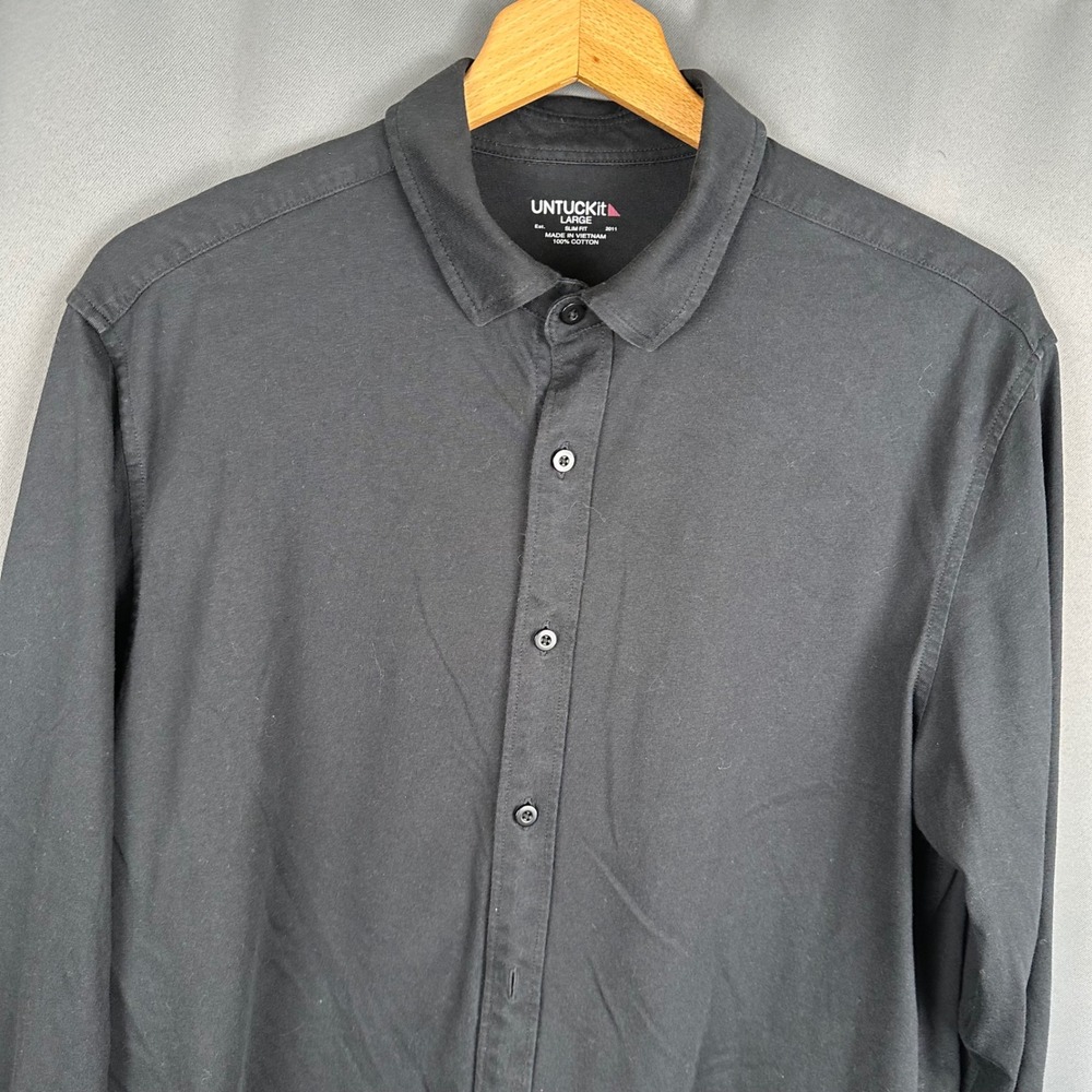 UNTUCKit Luxe Tee BD Black Slim Fit Button Down Shirt Mens Large 35619 Cotton - Picture 5 of 8